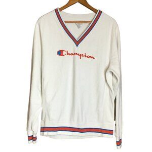 VTG Champion Heritage V-Neck Sweatshirt Sweater Size M Varsity Stripes Old Money